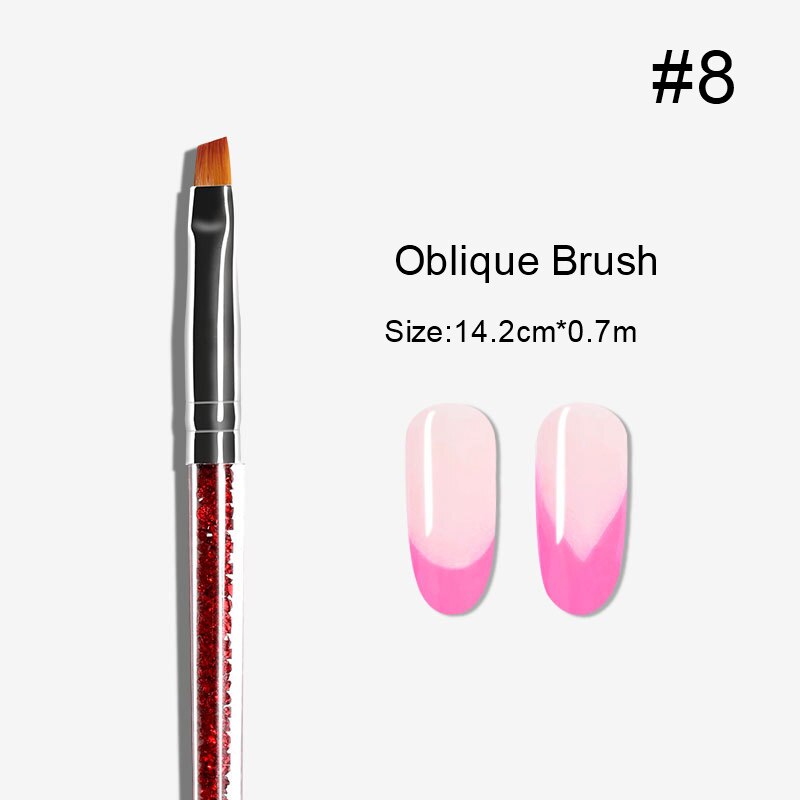 Pincel para delinear uñas, Pinceles para pintar uñas, con diamantes de imitación, nailon, mango acrílico, herramienta de diseños DIY, 1 unidad: 08