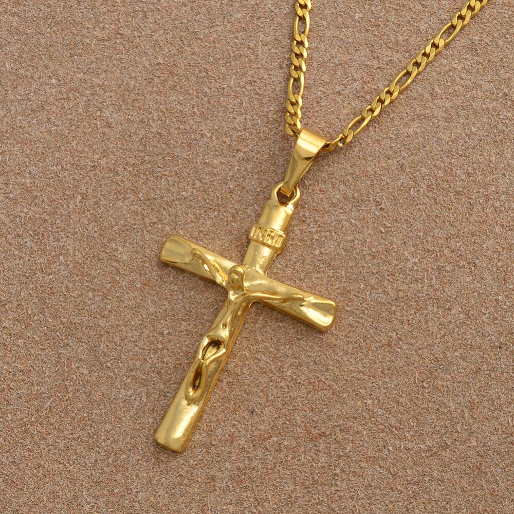 Collares con colgante de Cruz Anniyo para mujeres/hombres INRI Juses crucifijo cristianismo joyería Color oro INBI Jesus of Nazareth #092106