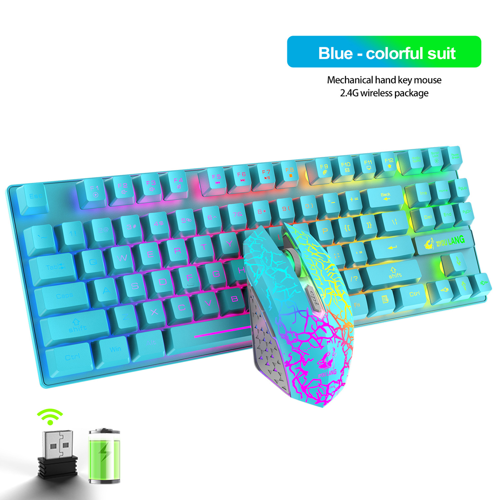 Wireless RGB Backlit Keyboard and Mouse Set, Button Mute for for Work and Game