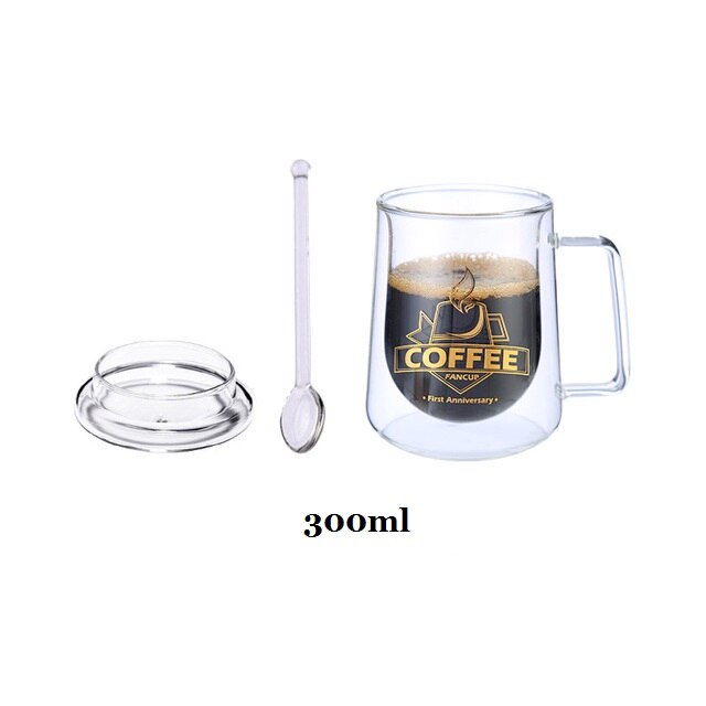 Taza de café de vidrio transparente de doble fondo, vaso de vidrio resistente al calor para leche y té: L