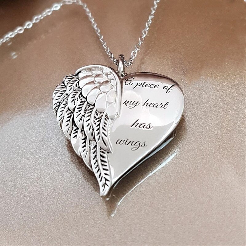 Mijn Hart Heeft Vleugels Vrouwen Mode Hartvormige Angel Wings Collier Vintage Hanger Ketting voor Meisje Sieraden