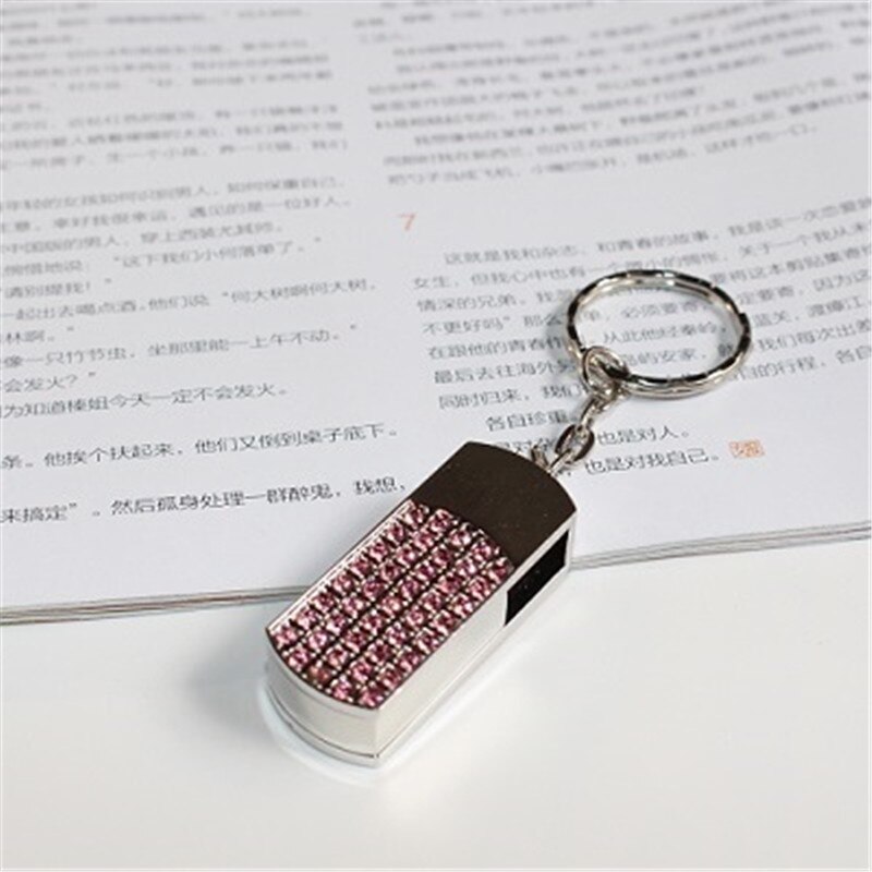 Jaster penn drive metall nøkkelring 64gb 32gb 16gb 8gb 4gb metall krystall rotasjon usb flash drive pendrive vanntett usb stick: 4gb / Rosa