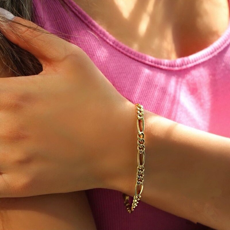 3/4Mm Breedte Gold Filled Figaro Ketting Armband Vrouwen Rvs Dainty Ketting Armband Voor Mannen sieraden