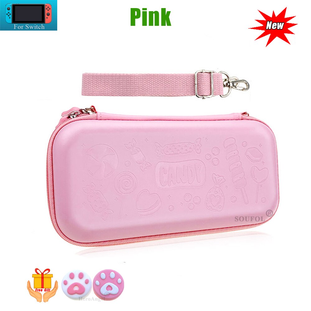 Cute Cartoon Storage Bag For Nintend Switch Kawaii Travel Carry Protective Case Game Console Box Shell with Lanyard: Pink Candy Bag