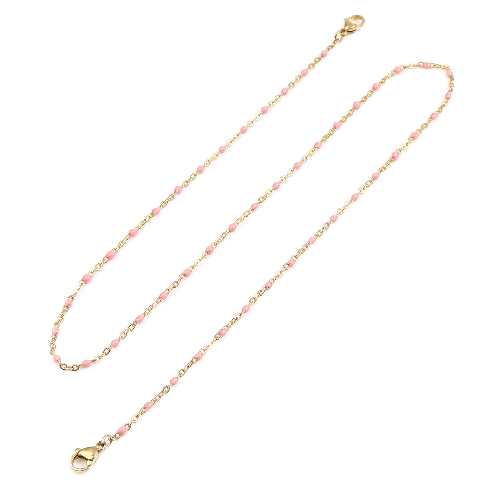 Stainless Steel Neck Strap Lariat Lanyard Enamel Beads Chains Necklace 51cm long For Face Mask And Glasses Decoration, 1 Piece: Pink / Gold Color