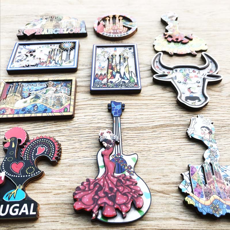 Aimants de réfrigérateur de voyage Barcelone espagne, autocollants magnétiques en bois, Souvenirs touristiques, d'anniversaire de mariage, décoration de la maison