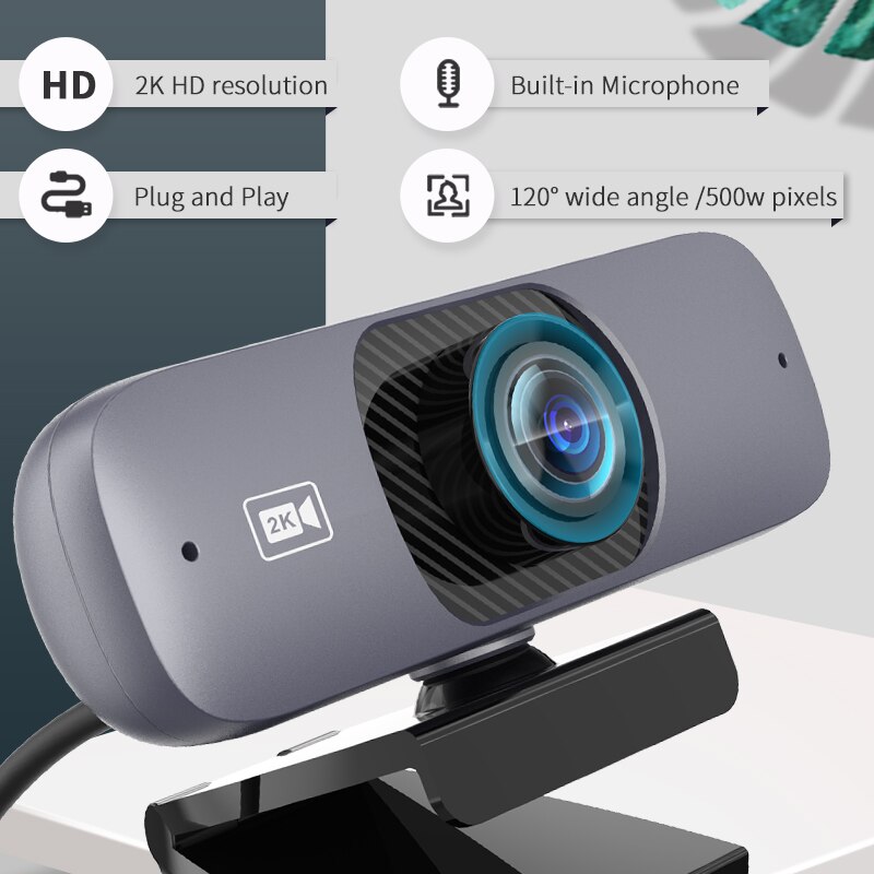 TISHRIC C200 2K 500W Pixels Best Webcam For PC 120° Wide Angle 2K UHD 2560*1440P H.264 Web Camera with Microphone USB Web Cam
