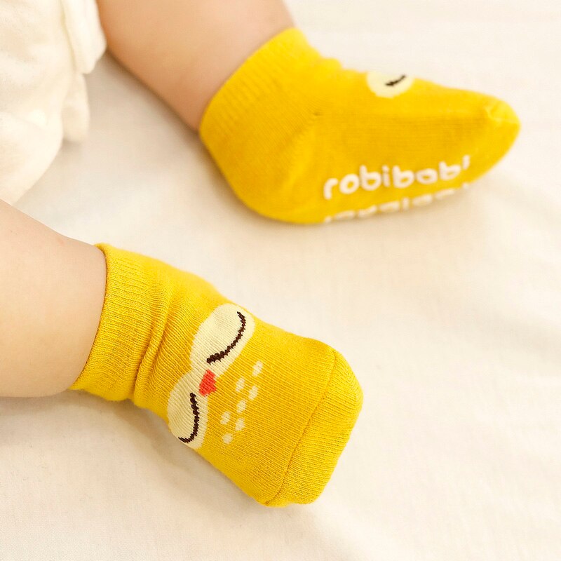 Katoenen Baby Sokken Pasgeboren jongen meisje Vloer anti-slip Sokken baby kids Korte silicagel anti-slip Sokken op Cartoon animal: yellow / 24M