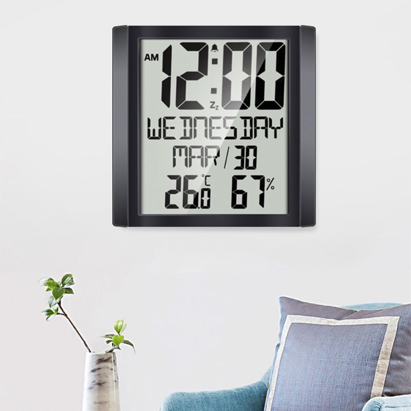 Wandklok extra groot digitaal display tijd dag kalender binnenthermometer hygrometer tafel bureaustandaard & wandhanger