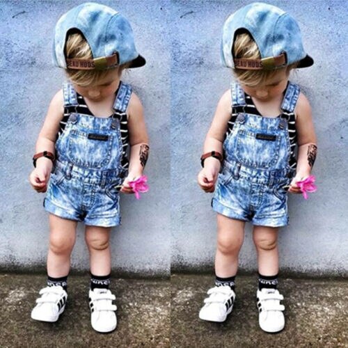 freundlicher Baby Jungen Mädchen Denim Overall Lätzchen Hosen ärmellos Gesamt Gesamt Strampler Sommer freundlicher Kleidung