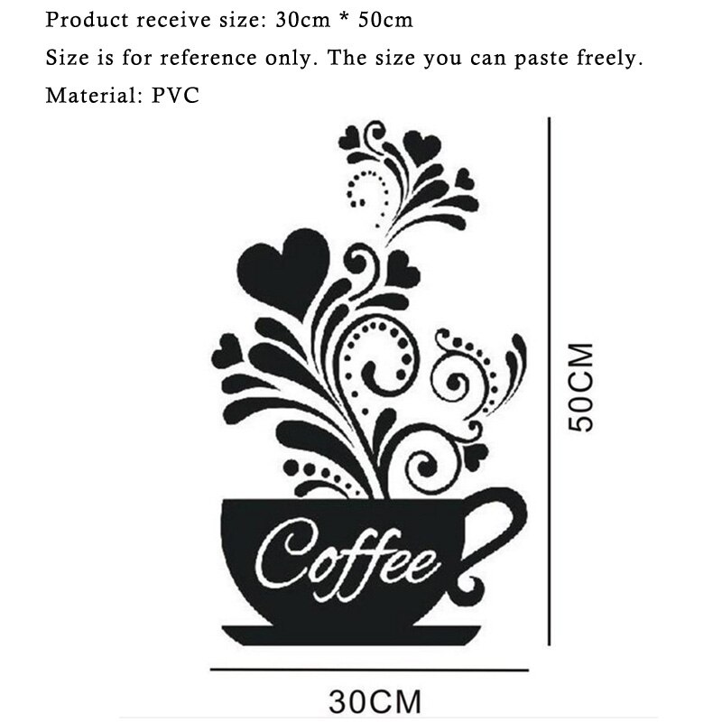 Flower vine coffee cup wall sticker for Cafe restaurant decoration Decals wallpaper Hand carved kitchen stickers