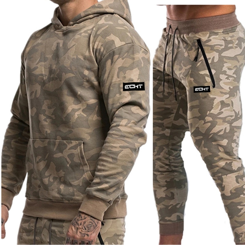 Sportswear Sports Suits Men Set Fitness Suits Autumn Men Set Long Sleeve Camouflage Hoodies+Pants Gyms Running