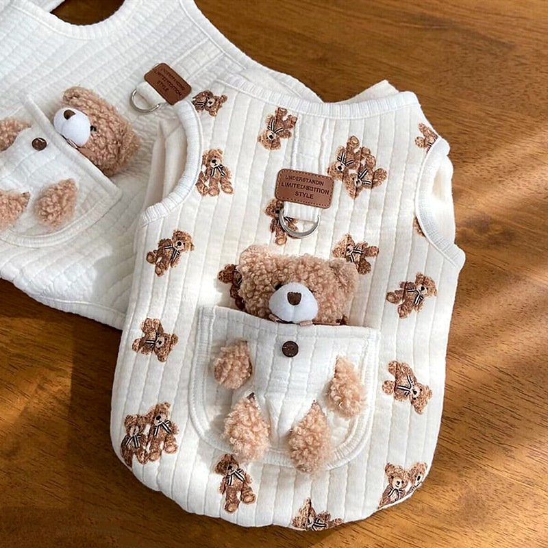 Puppy Clothes Autumn Winter Cat Desinger Vest Pet Cute Cartoon Soft Shirt Small Dog Harness Chihuahua Poodle Yorkshire