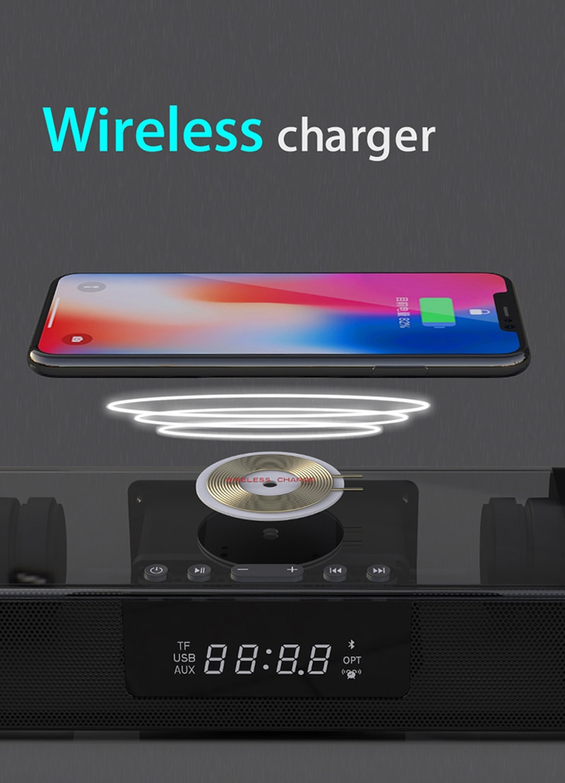 Wireless Charging LED Alarm Clock Display Bluetooth Speaker Stereo Portable Speaker Wireless Subwoofer FM Radio USB port charger