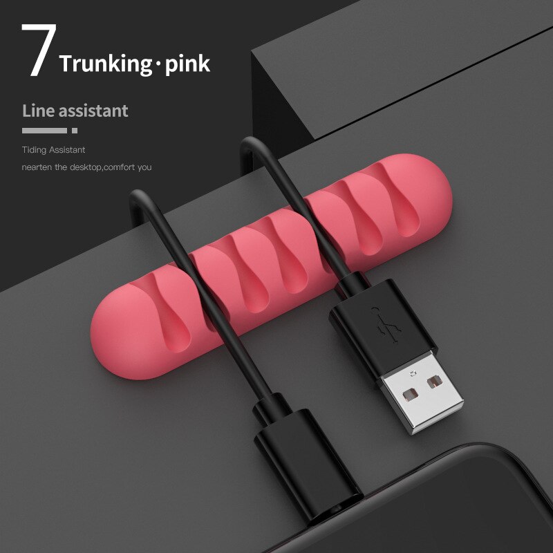 Silicone Cable Organizer Flexible Cable Winder Management Clips Earphone Cable Holder Protector For Mouse Keyboard Headphone: Red 7 holes