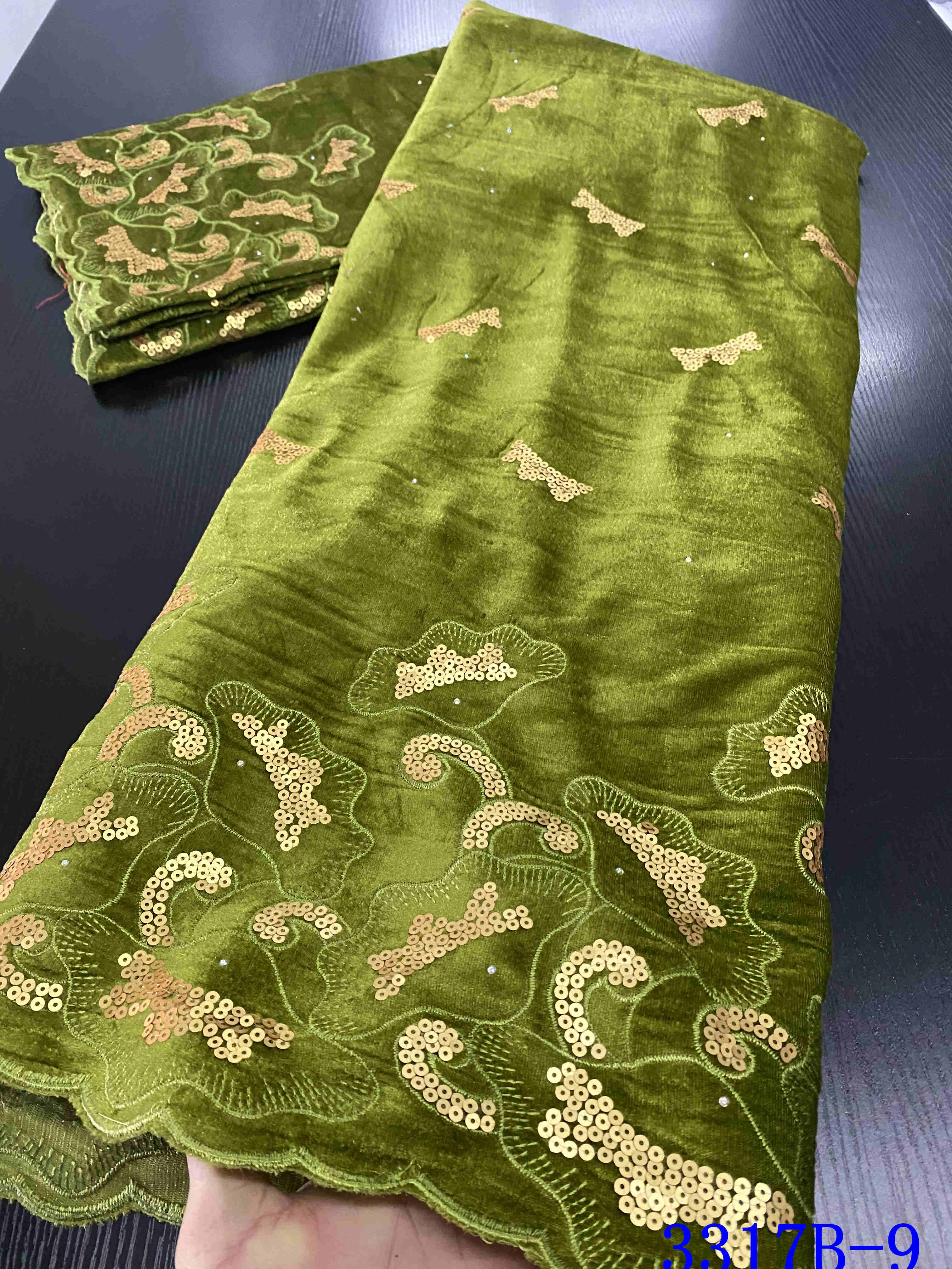 African Velvet Lace Fabric Lace Nigerian Lace Fabrics For Wedding Sequins Lace Fabric YA3317B-6: Picture 9