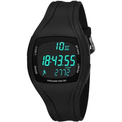 3d stappenteller alarm chronograaf horloge multifunctioneel heren digitaal polshorloge waterdicht sport student elektronisch horloge: Zwart