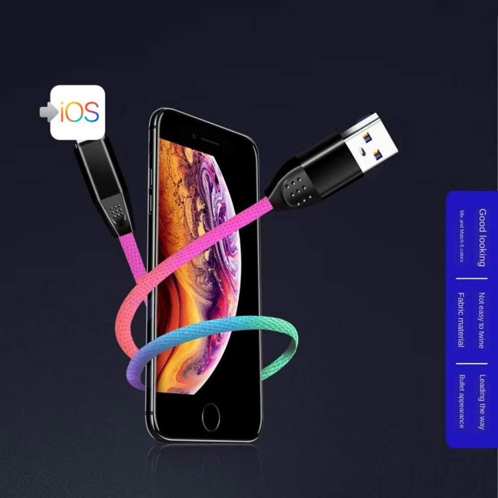 per iPhone tipo-c cavo caricabatterie androide cavo in nylon a ricarica rapida cavo dati a gomito sfumato arcobaleno intrecciato in lega di zinco