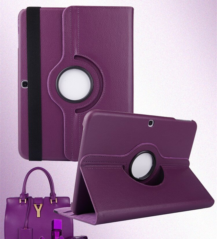 Dla Samsung Galaxy Tab 4 10.1 cal T530 T531 T535 SM-T530 SM-T535 Tab4 Tablet 360 obracanie przypadku klapki skórzane pokrywy Funda Capa: purple