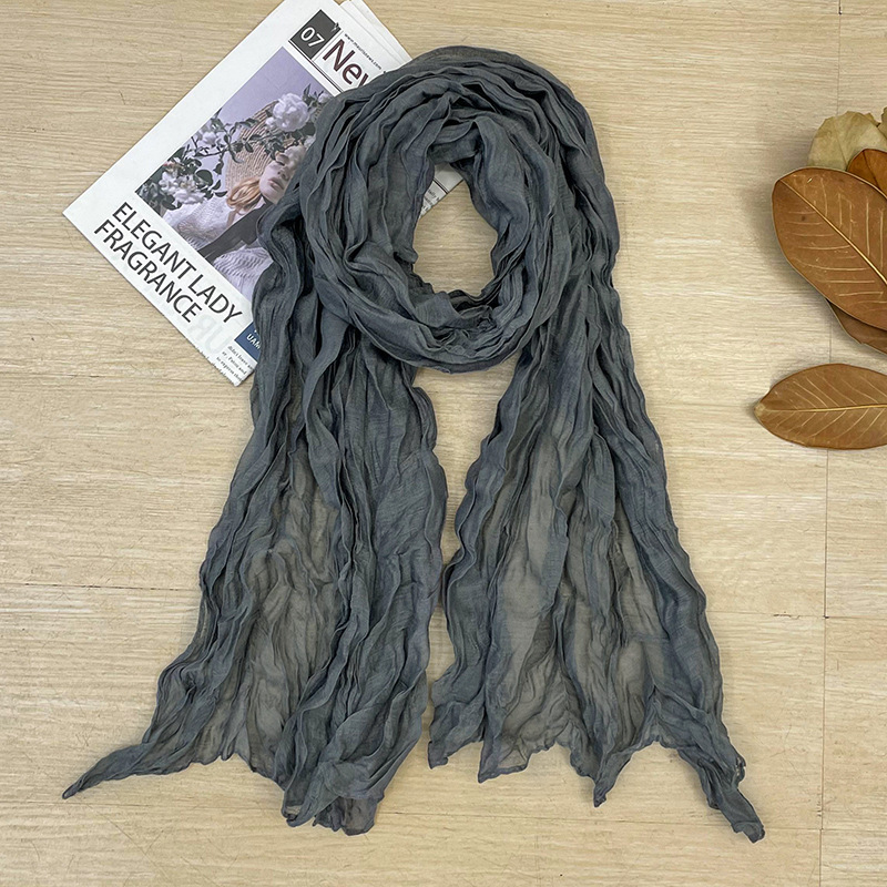 Écharpe plissée rétro en coton et lin de couleur unie pour femme, châle Long de chambre à coucher, pour bureau, printemps et automne: 15