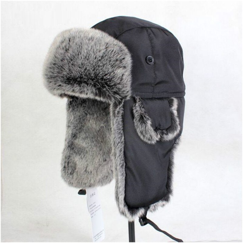 B-8432 Man Bomber Hat Adult Ski Cap Winter Bomber Hats Earflap Fur Hats Russian Ushanka Hat