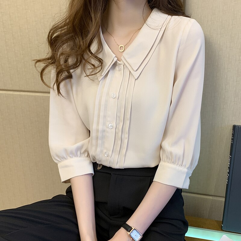Blusa De gasa De manga corta para verano, camisa De para Mujer, D328,