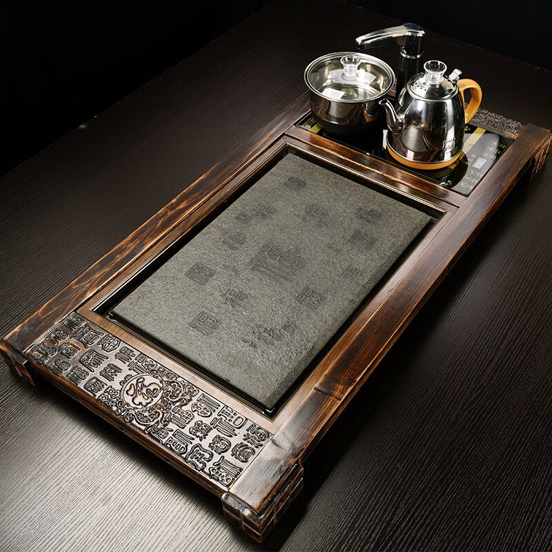 Solid wood tea tray, drain water storage, kung fu tea set, drawer, tea room, tabletop, chinese tea room ceremony tools