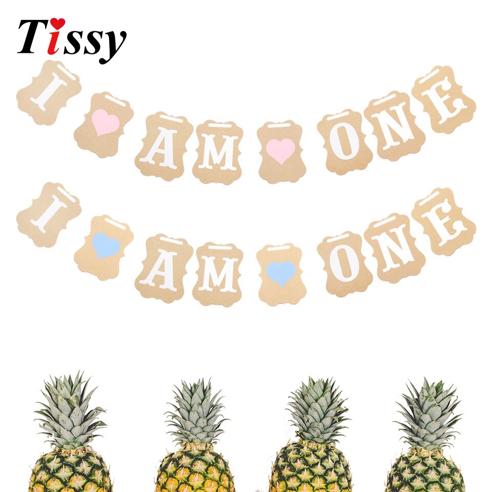 1 sæt i am one banner baby shower 1st fødselsdag gør-det-selv papir kraft baby dreng pige min første et års fødselsdagsfest dekoration forsyninger