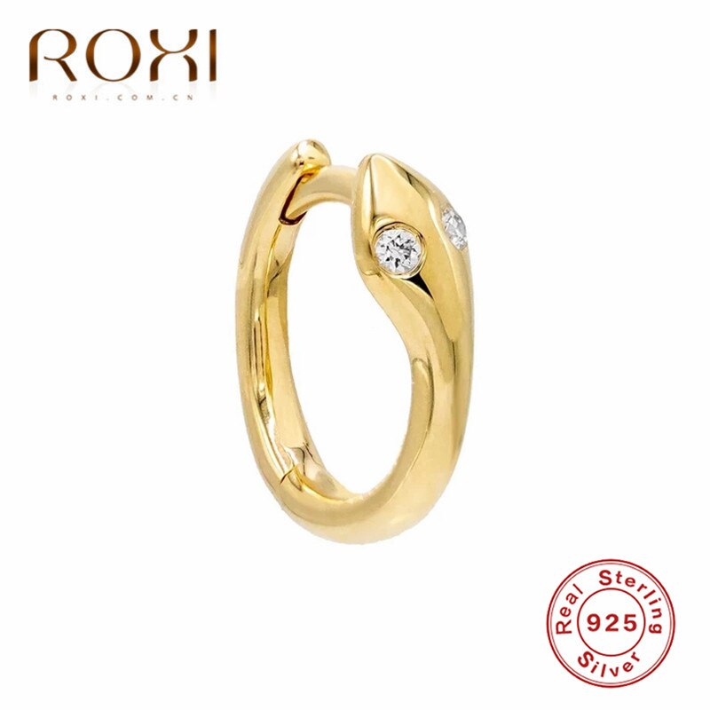 ROXI 925 Sterling Silver Snake Small Circle Hoop Earrings For Women Cubic Zircon Stone Earrings Animal Jewelry Punk Party