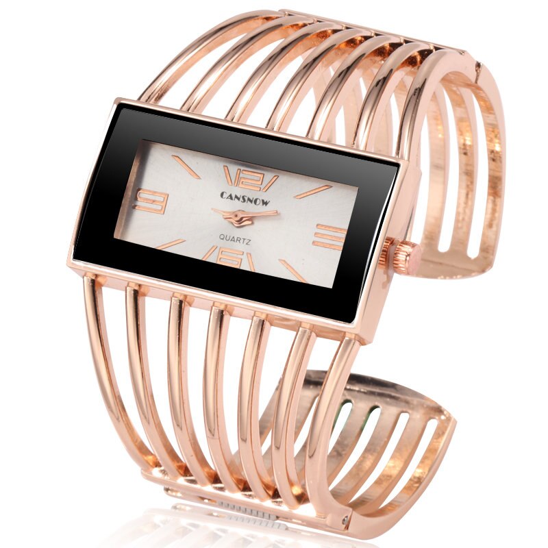 CANSNOW Womens Watch Luxury Rose Gold Bangle Bracelet Watch Women Dress Clock Female Lady Saati Girls Wristwatch Relojes: rose gold white