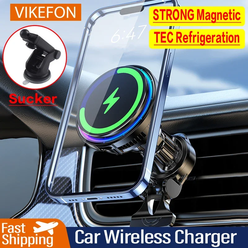 Tec refrigeration magnetisk trådlös billaddare kylande bilhållare snabbladdningsstation för iphone 16/15/14/13 pro