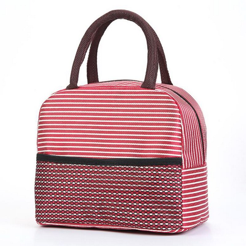 Japanese Stripe Waterproof Nylon Lunch Bags Portable Women Student Lunch Box Thermo Bag Office School Picnic Cooler Bags Bolsos: Red