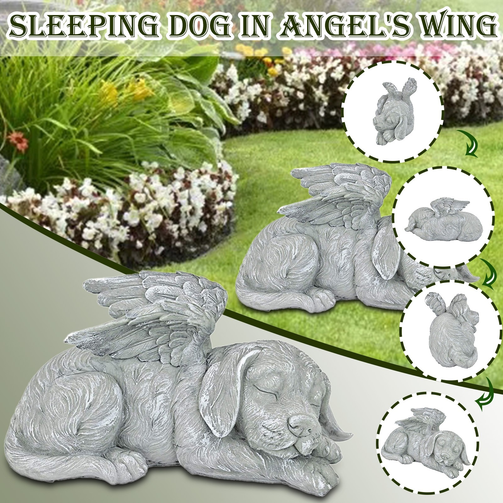 Outdoor Tuin Sculptuur Tuin Decor Ornamenten Slapen Hond In Angel 'S Wing Beeldjes Outdoor Tuin Ornament Resin Craft Yard