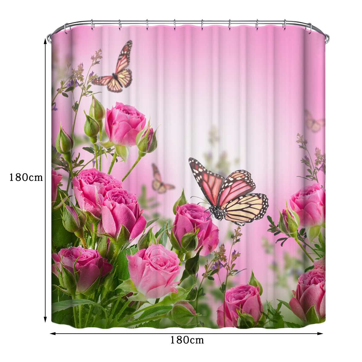 Fjäril badrum duschdraperi set blomma rosa ros badrumsgardin toalettsits överdrag mattor halkfri badmatta heminredning