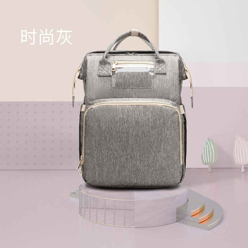 Multi-funktionale MOTHER'S Tasche Neue Stil Tragbare Falten Krippe (Säuglings Bett Kapazität Windel Tasche mit Falten Krippe Rucksack: Light Gray