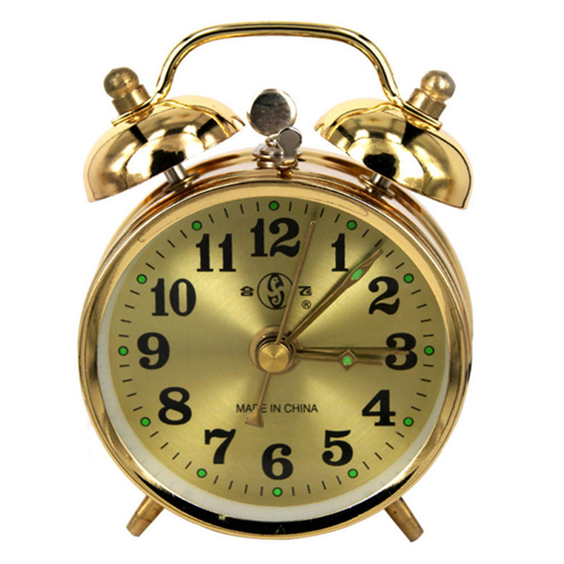 Reloj despertador mecánico de herradura dorado, cuerda Manual, reloj de Metal Vintage, bonito para decoración de sala de estar, colecciones de juguetes,
