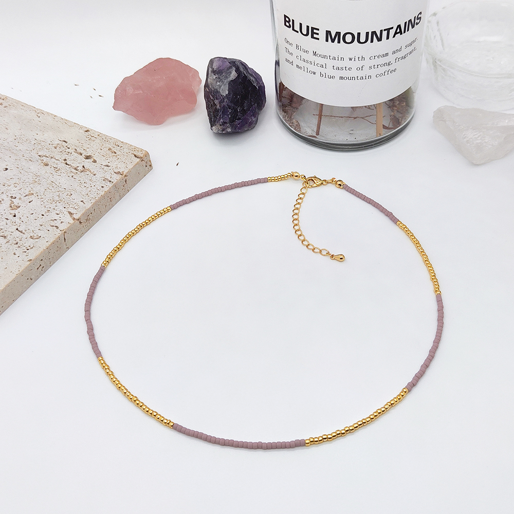 KKBEAD-Collar de cuentas de semillas Miyuki para mujer, Gargantilla fina y delicada, Simple,: Cobalto violeta