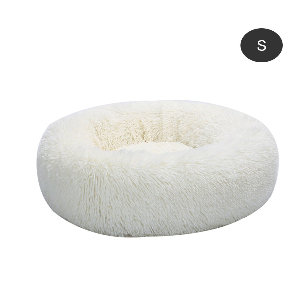 Ronde Hond Bed lange pluche Hond Kennel Wasbare Kat Huis Zachte Katoen Matten Sofa Voor kleine grote Hond Chihuahua Hond mand huisdier bed: A-White / 45cm