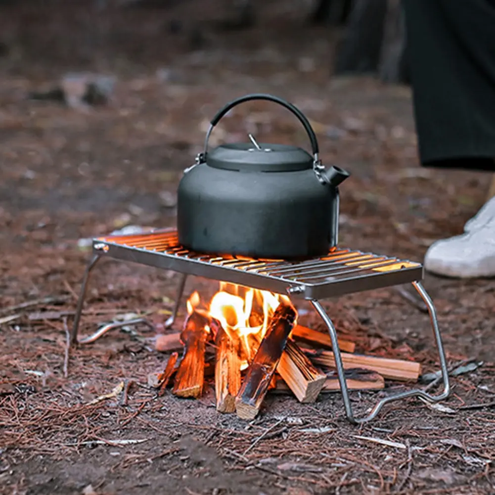 Multifunction Folding Campfire Grill Stand Tourism Portable Camping Grill Grate Outdoor Cookware BBQ Rack Gas Stove Bracket
