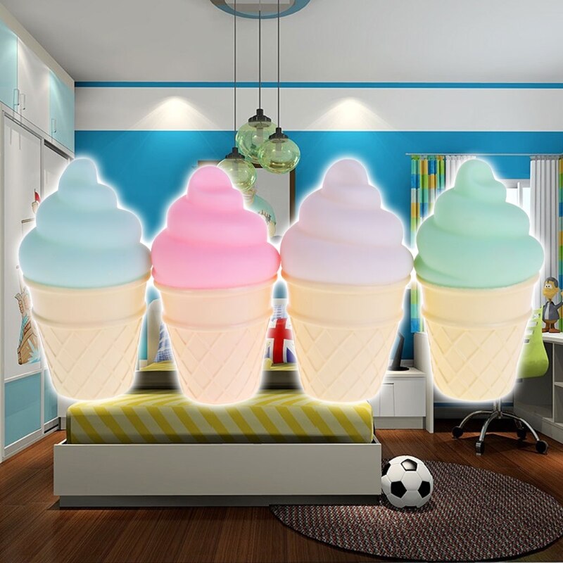 Novelty Ice Cream Cone Shaped Night Light Desk Table Lamp Kids Children Decor 77HD