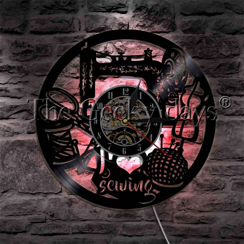 J'aime coudre vinyle Record horloge murale reloj de pared Vintage Quilting Machine à coudre horloge montre couturière femmes mère