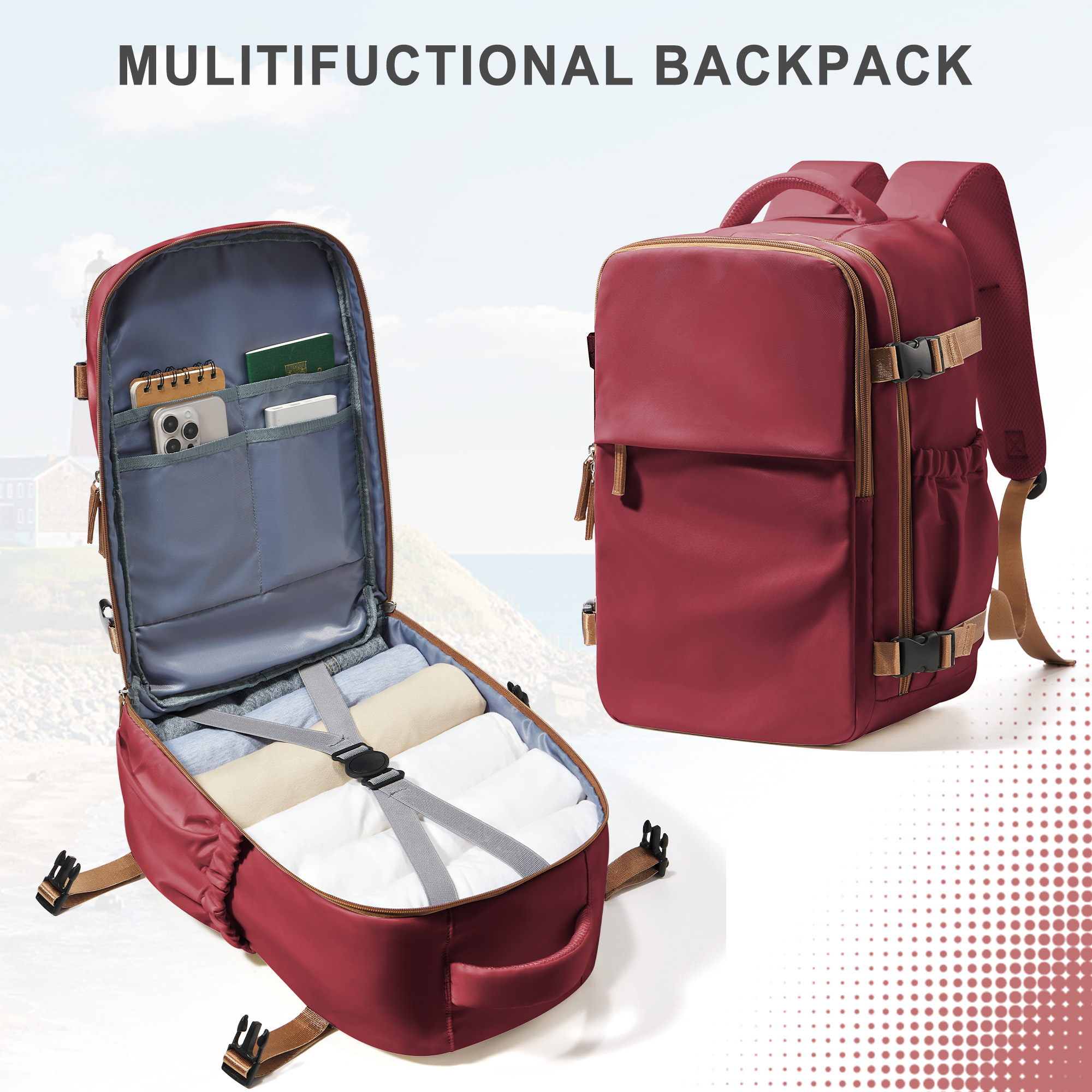 Cabin Airplane Travel Backpack 40x30x20, Hand Luggage Cabin Backpack Wizzair 40x30x20 Carry-Ons Men Women 15.6 inch Laptop Bags: Red