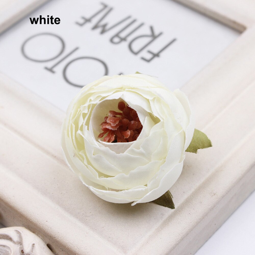 5 stuks 5cm kunstbloemen handgemaakte zijden stoffen bloemhoofdjes boeket voor bruiloft feest huisdecoratie doe-het-zelf doos knutselen: Wit