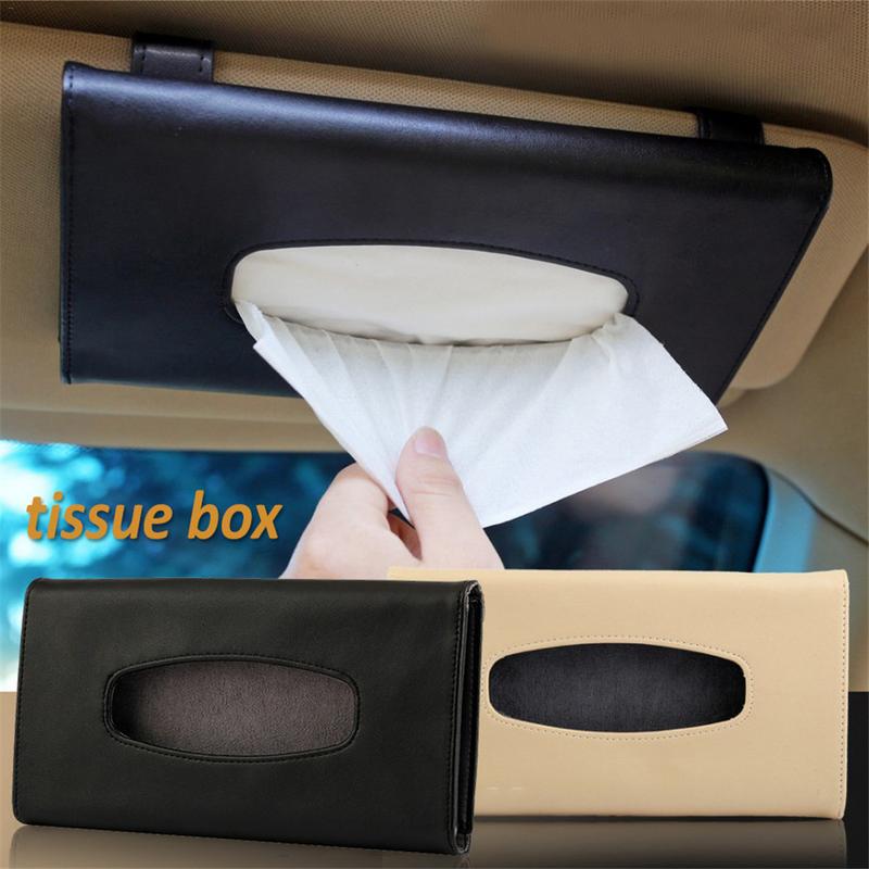 Auto Zonneklep PU Leer Tissue Box Auto Clip Holder Papieren Servet Accessoires