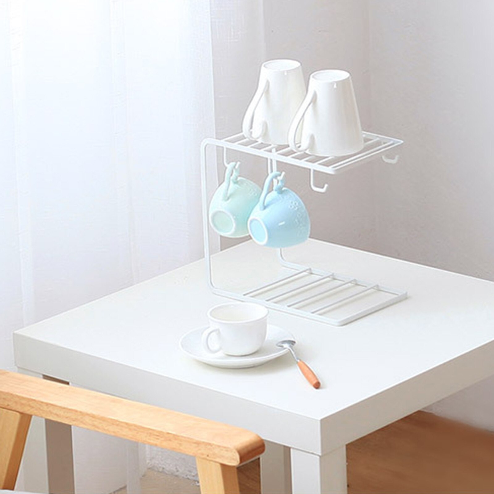 Household Water Cup Hanger Simple Style Solid Color 6 Hooks Glass Coffee Cup Holder Storage Draining Rack