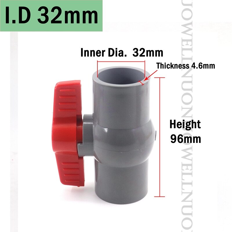 I.D 20~110mm PVC Ball Valve Garden Irrigation Pipe Fittings Plastic Tube Joint Aquarium Water Fittings Ball Valve Connector: 5pcs / I.D 32mm