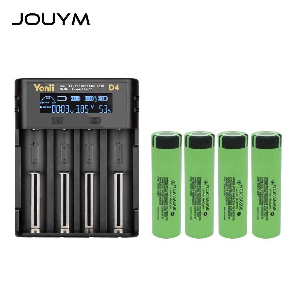 Jouym 4/8 Stuks 18650 Batterij Met Acculader 3.7V 3400 Mah NCR18650B Li-Ion Lithium Oplaadbare Batterijen 18650 Cellen