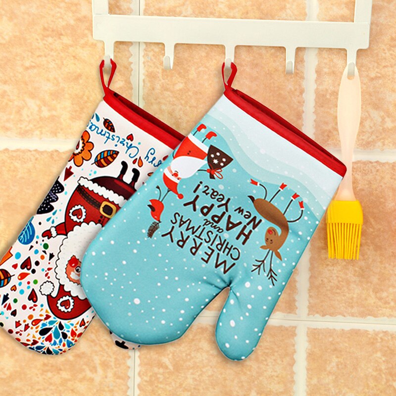 Luva de forno de natal com coasters resistente ao calor luvas de forno flexível reutilizável resistente ao calor luvas de cozinha quente conjunto de 2