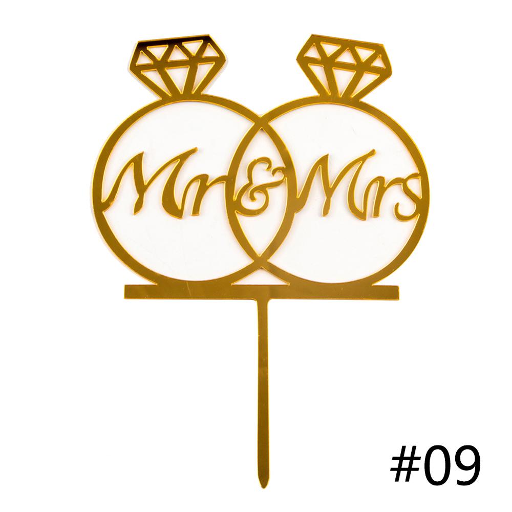 1Pcs Wedding Cake Topper Bride Groom Mr Mrs Acrylic Black Gold Cake Toppers Wedding Decoration Mariage Party Supplies: 09