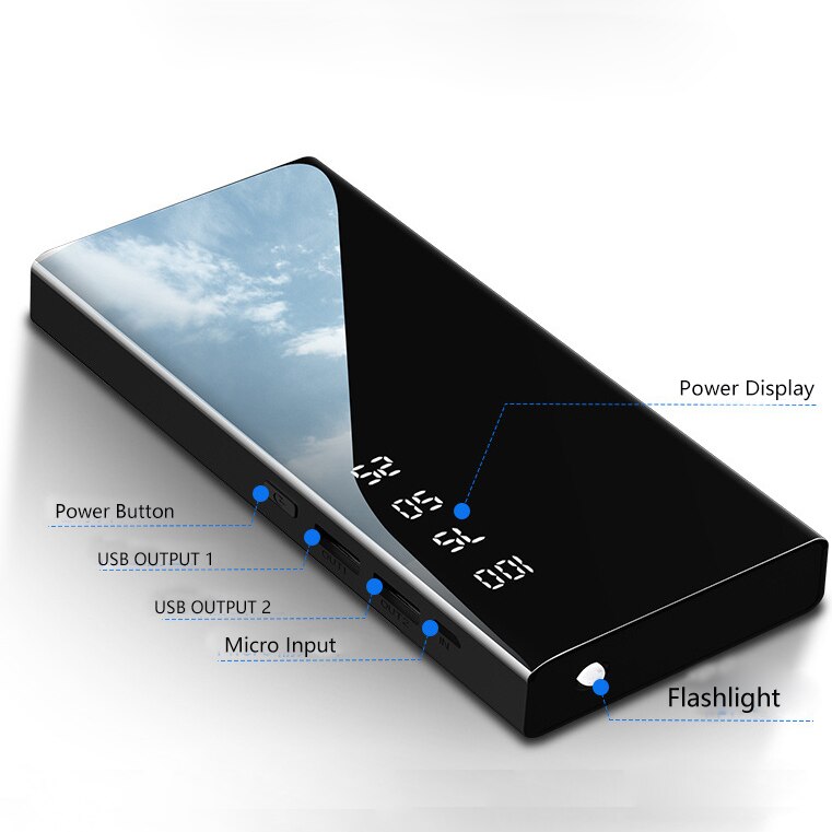 10000mAh Externe Draagbare Power Bank Telefoon Oplader Dual Usb-poort Powerbank LED Display Zaklamp Telefoon Batterij Oplader